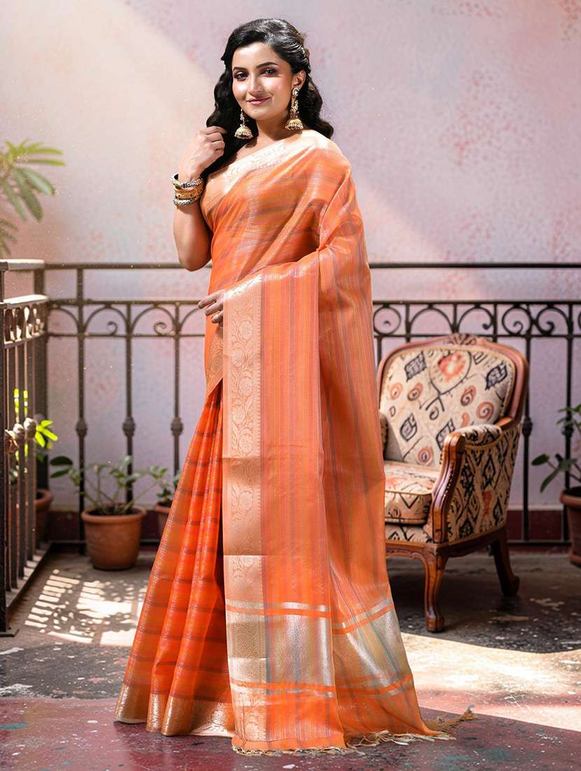 women striped bordered saree with blouse - 22589677 -  Standard Image - 2