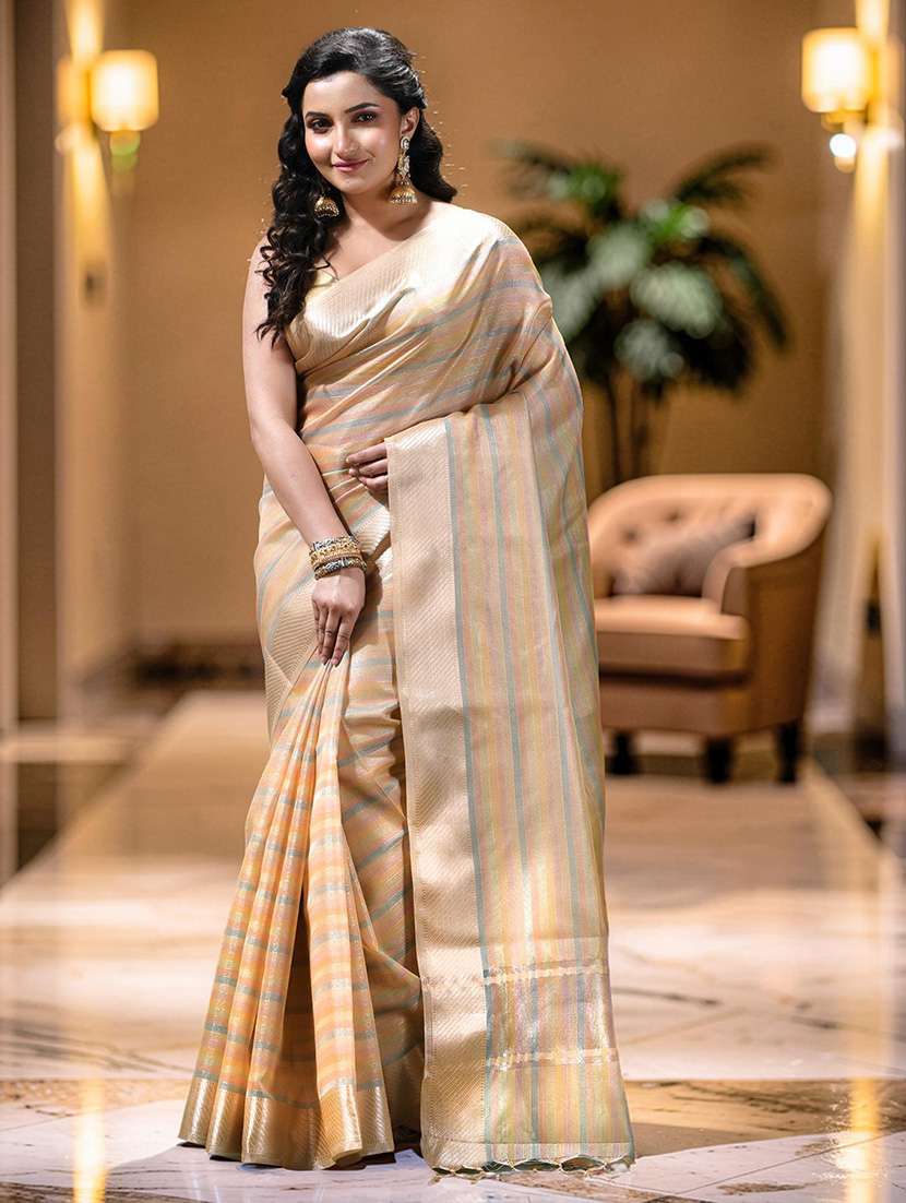 women striped bordered saree with blouse