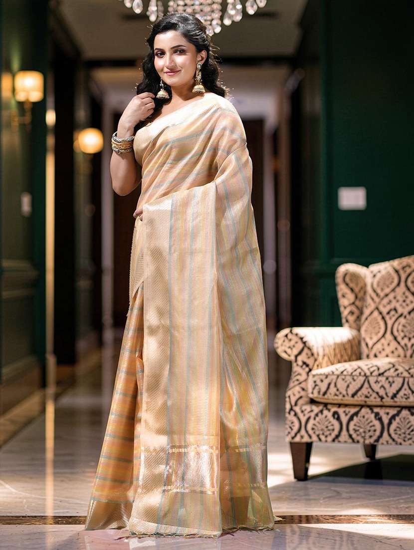 women striped bordered saree with blouse - 22589680 -  Standard Image - 2