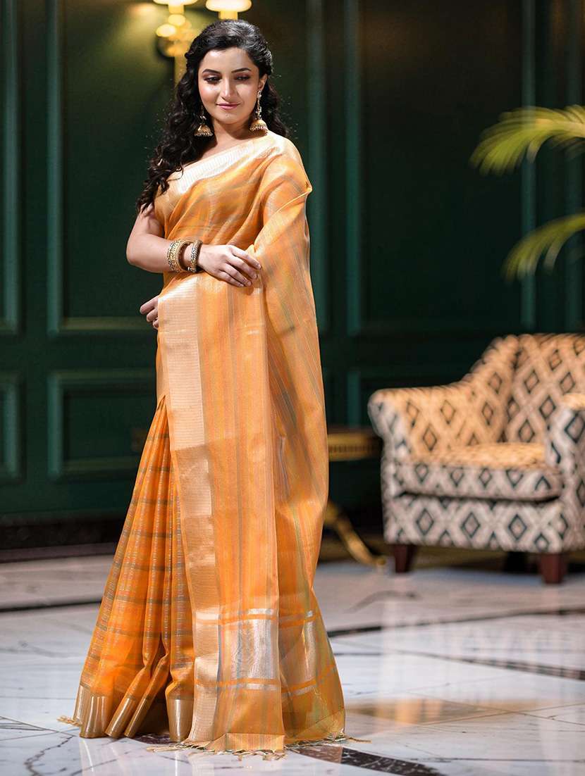 women striped bordered saree with blouse - 22589682 -  Standard Image - 2