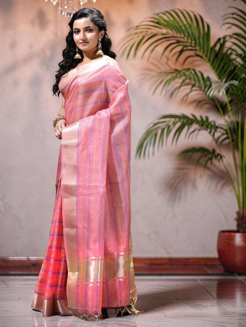 women striped bordered saree with blouse - 22589683 -  Standard Image - 2
