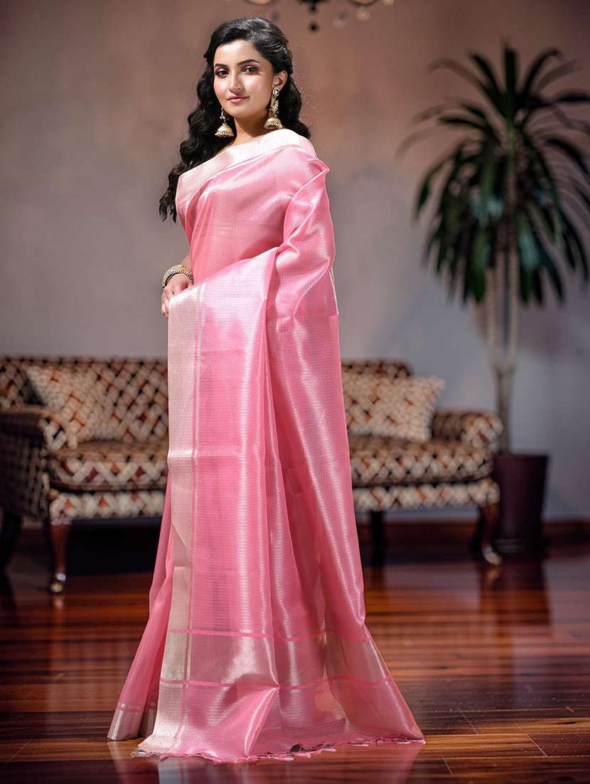 women solid with bordered handloom saree with blouse - 22589684 -  Standard Image - 2