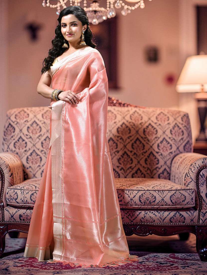 women solid with bordered handloom saree with blouse - 22589685 -  Standard Image - 2