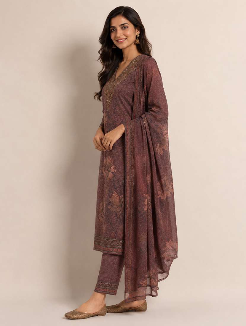 women printed long sleeves kurta pant set with dupatta - 22589866 -  Standard Image - 2