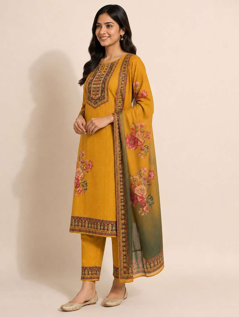 women printed long sleeves kurta pant set with dupatta - 22589868 -  Standard Image - 2