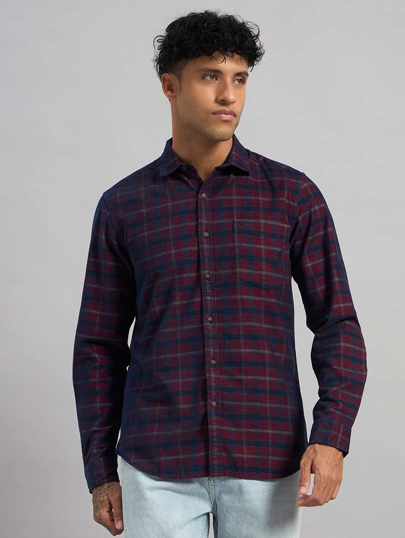 men checkered long sleeve regular fit casual shirt