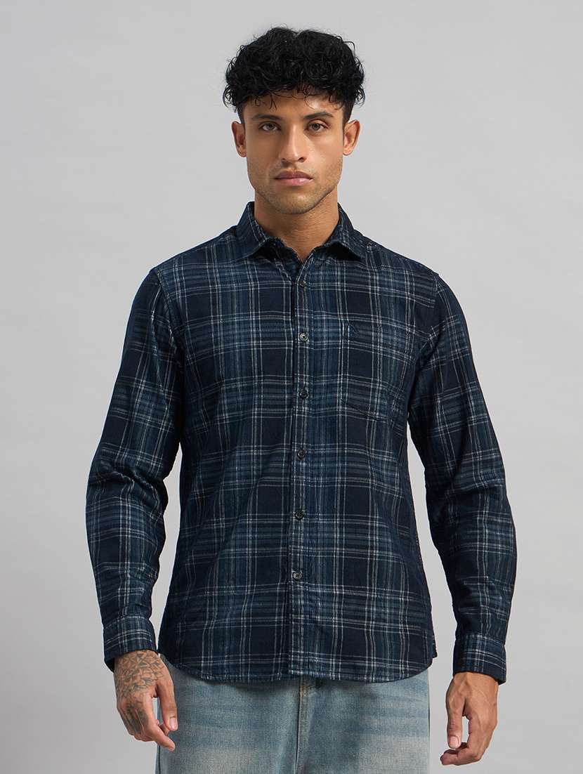 men checkered long sleeve regular fit casual shirt