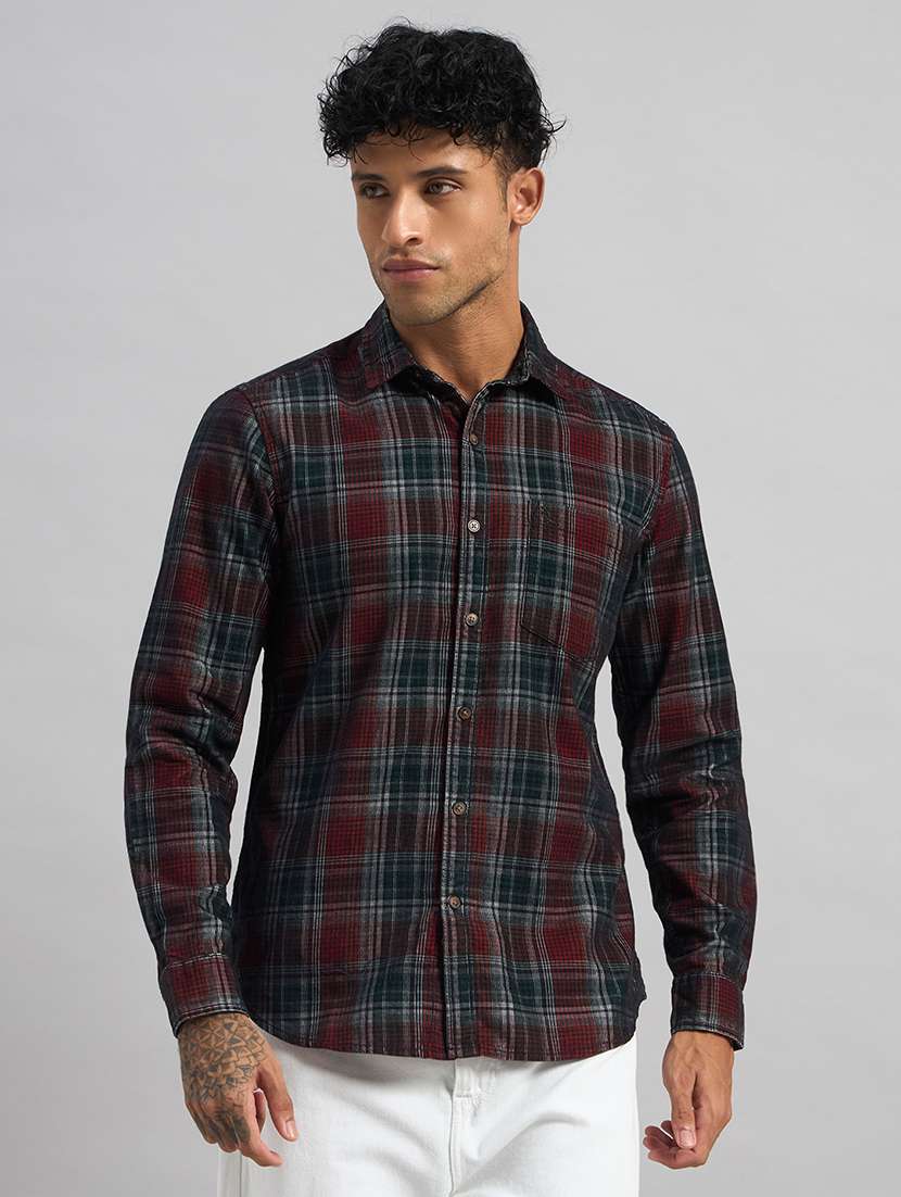 men checkered long sleeve regular fit casual shirt