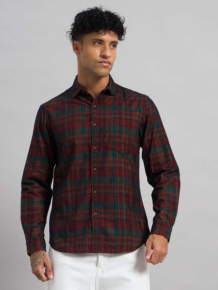men checkered long sleeve regular fit casual shirt