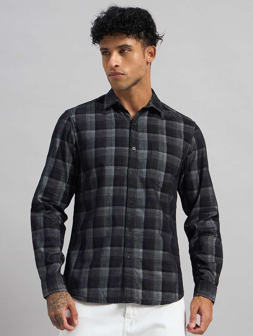 men checkered long sleeve regular fit casual shirt