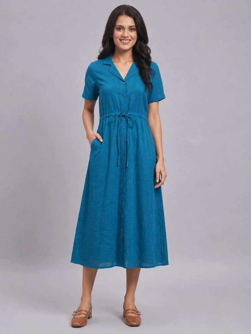 women solid short sleeves a-line dress - 22589945 -  Standard Image - 2
