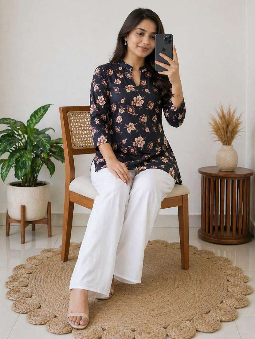 women printed three quarter sleeve ethnic co-ord set - 22590128 -  Standard Image - 2