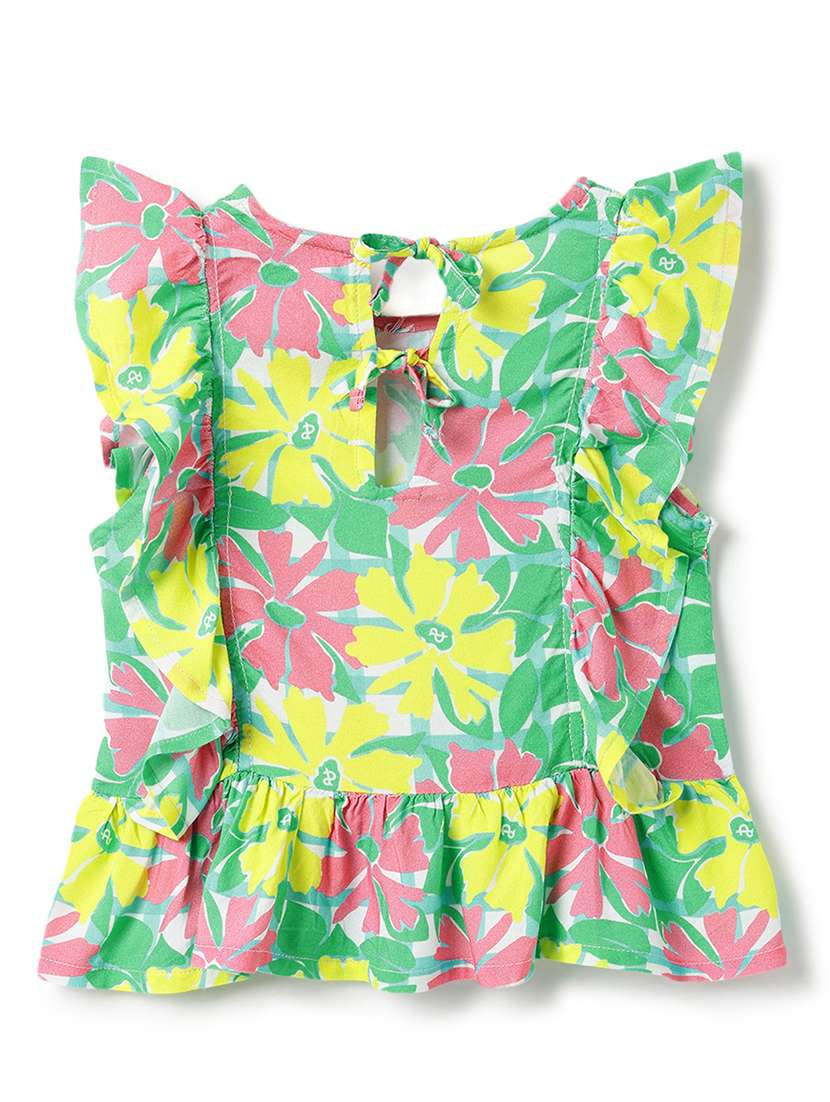 Girls Printed Ruffle Sleeves Regular Top - 22590195 -  Standard Image - 2