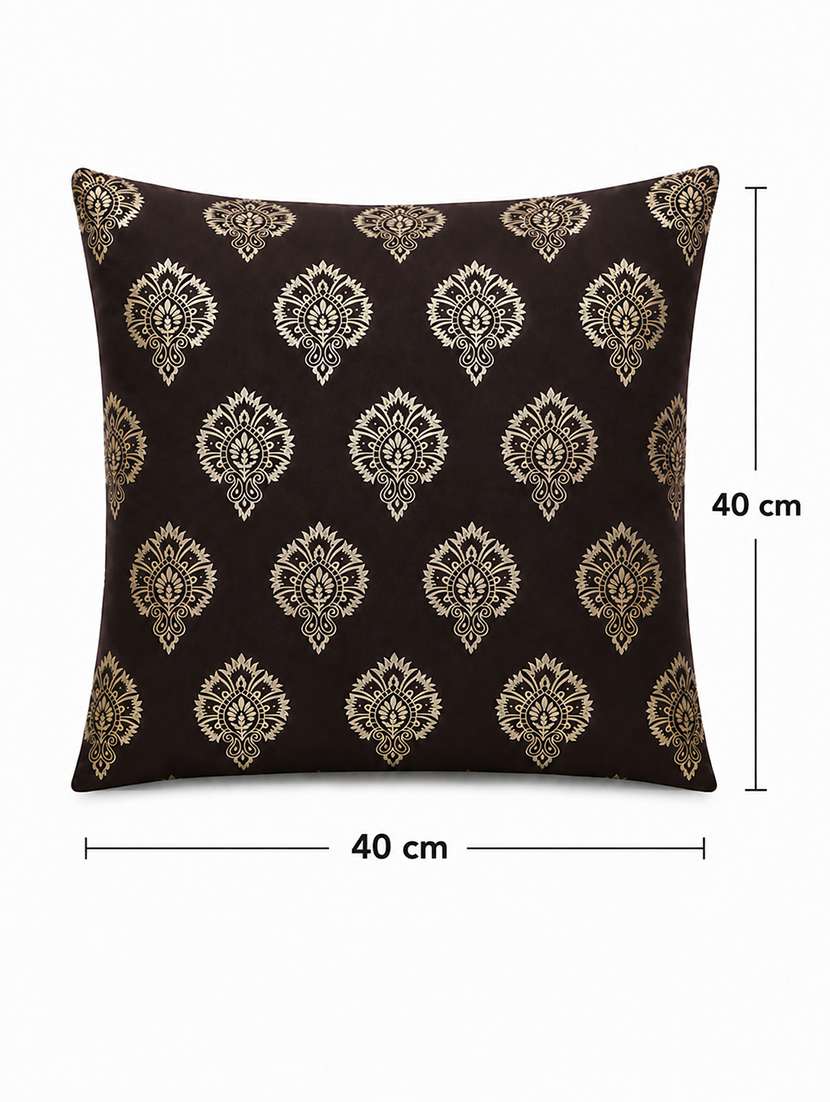 Set Of 2 Decorative Throw Pillow Cover, Brown With Damask Pattern, Silver Medallion Print 16x16 Inh - 22590196 -  Standard Image - 2