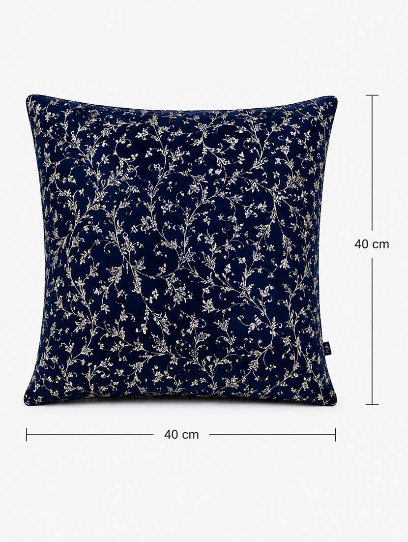set of 2 decorative throw pillow cover, navy blue with silver floral pattern 16x16inh - 22590198 -  Standard Image - 2