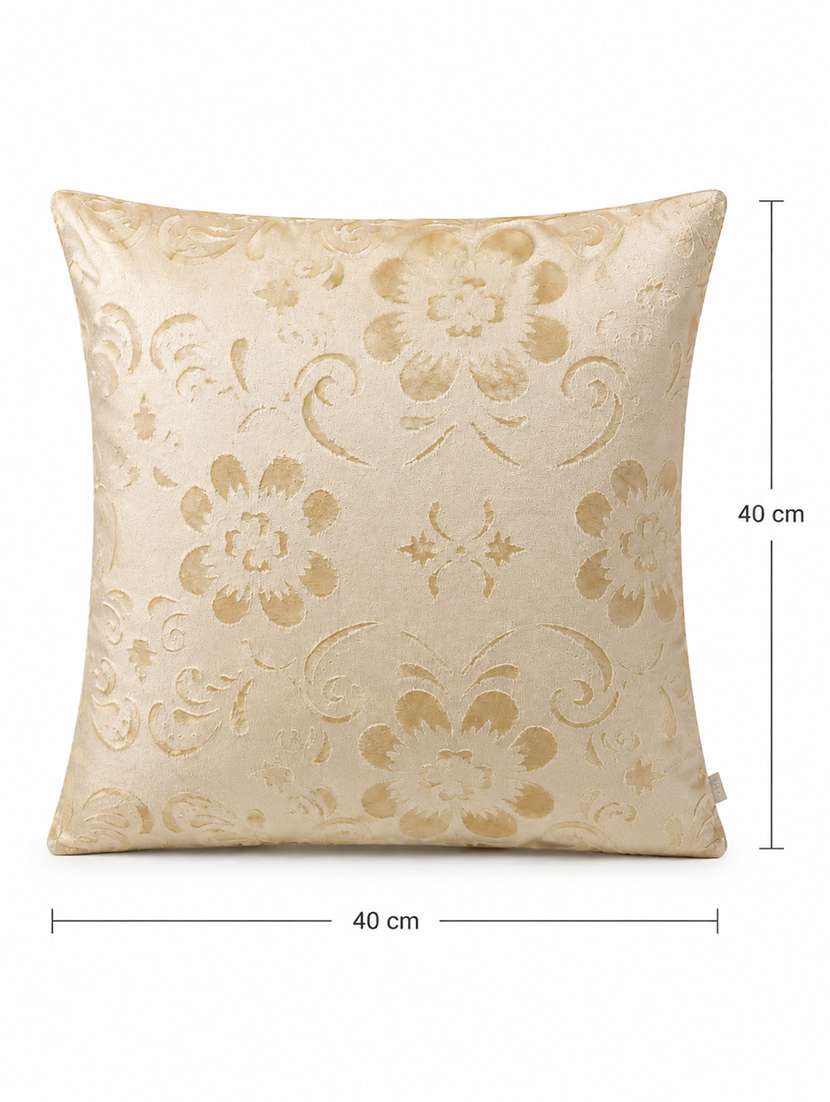 set of 2 decorative throw pillow cover, floral embossed pattern, champagne gold, satin finish 16x16 inh - 22590202 -  Standard Image - 2