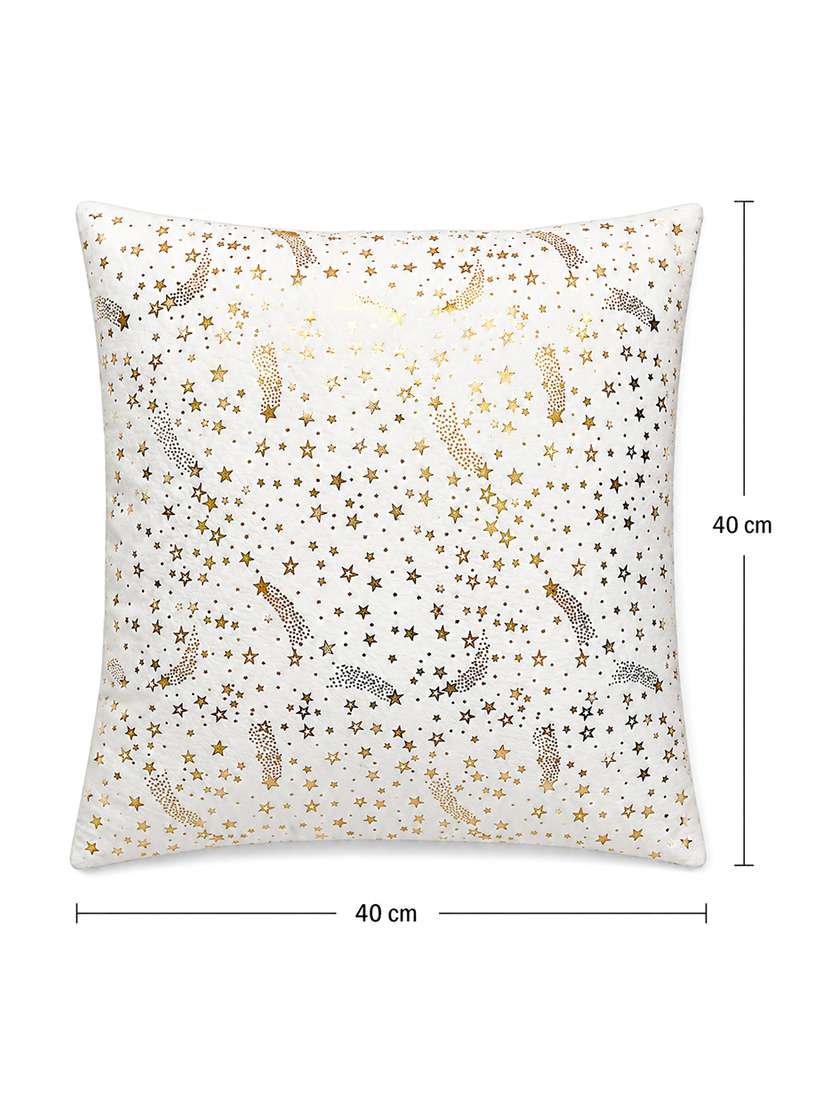 Set Of 2 Decorative Throw Pillow Cover, White With Gold Star Pattern, Moon Design 16x16inh - 22590206 -  Standard Image - 2