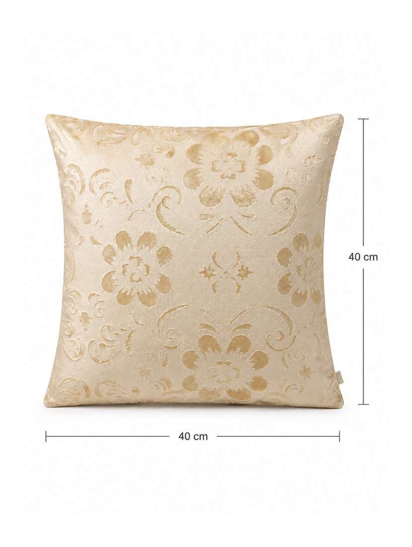 Set Of 5 Decorative Throw Pillow Cover, Floral Embossed Pattern, Champagne Gold, Satin Finish 16x16 Inh - 22590214 -  Standard Image - 2