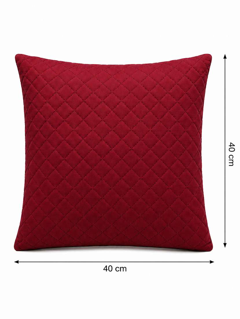 set of 2 quilted velvet decorative throw pillow cover, burgundy, diamond pattern 16x16inh - 22590220 -  Standard Image - 2