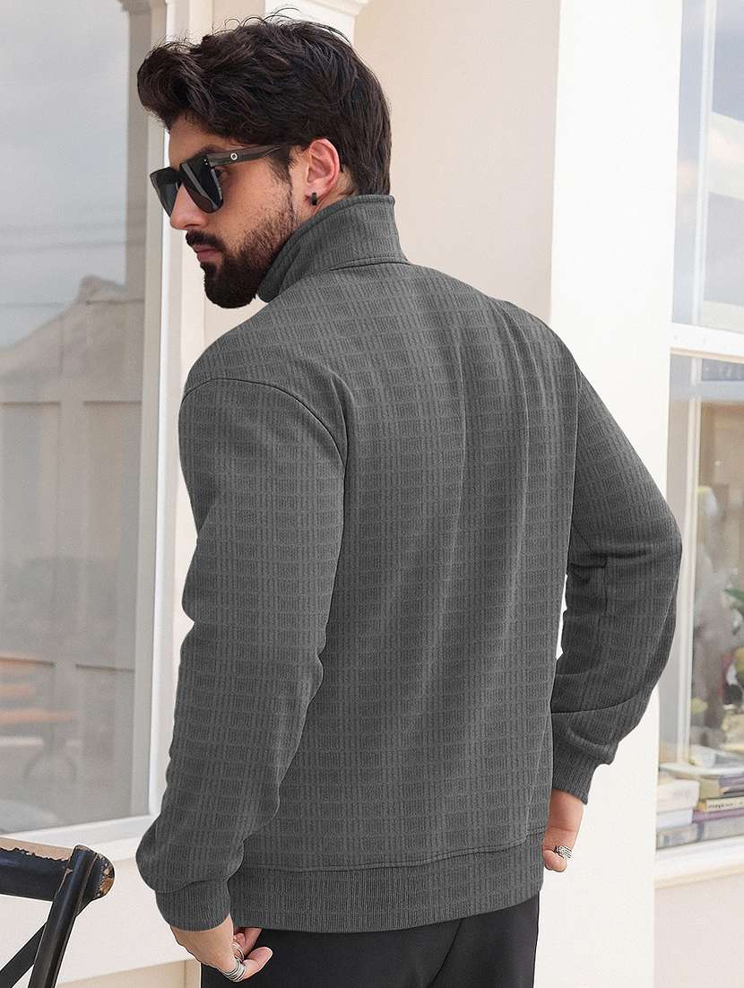 Men Self Design Long Sleeve Regular Fit T-shirt - 22590233 -  Standard Image - 2