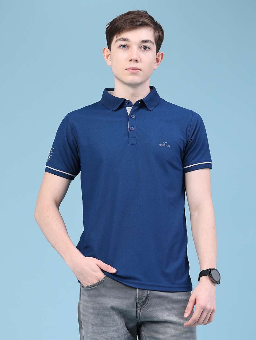 Men Solid Short Sleeve Slim Fit Polo T-shirt - 22590776 -  Standard Image - 2