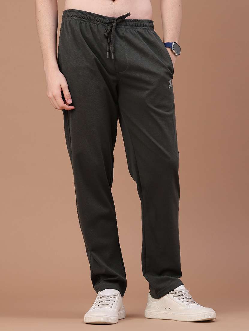 men solid mid rise full length track pant