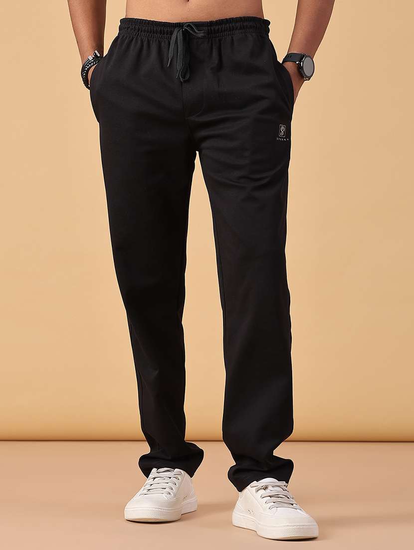 men solid mid rise full length track pant