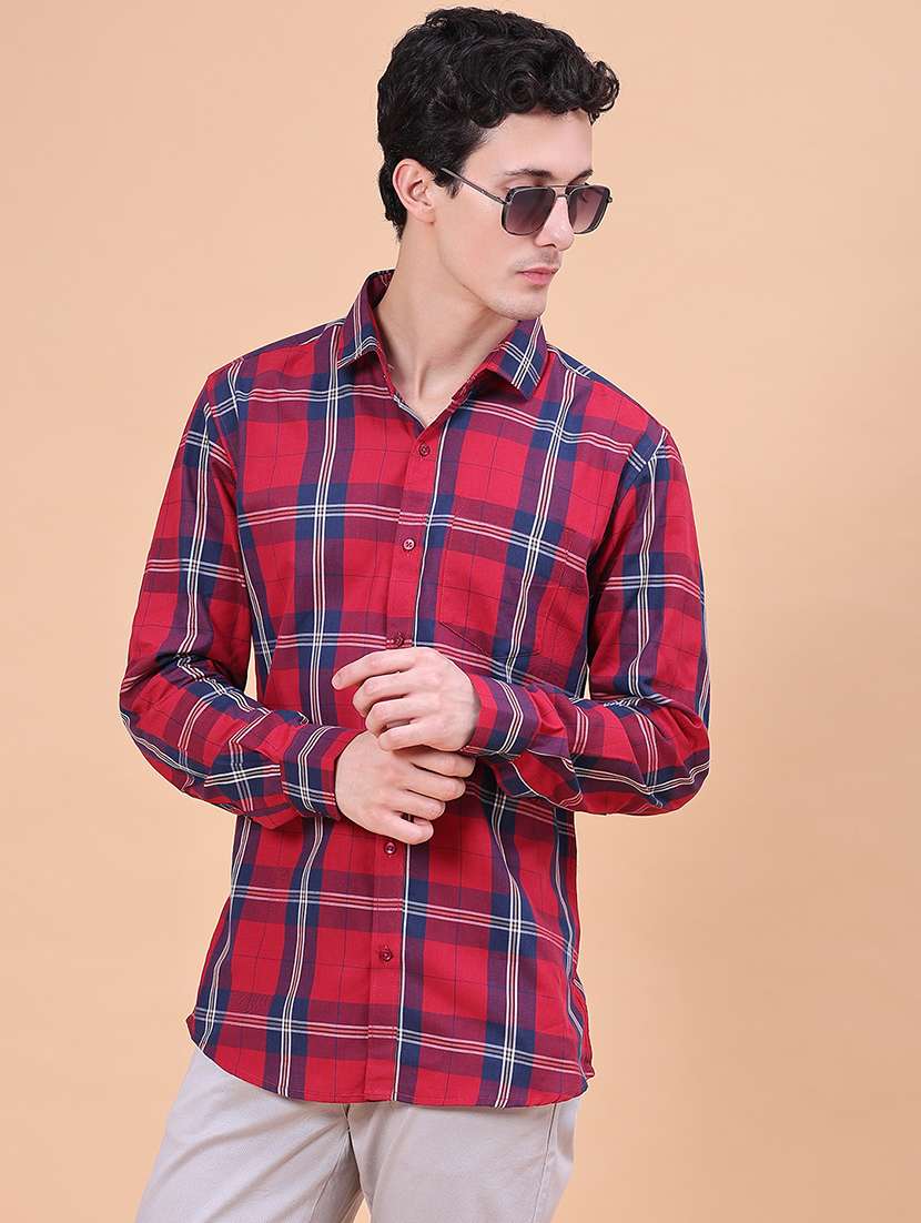 men checkered long sleeve regular fit casual shirt