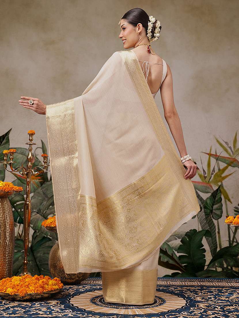 Women Solid With Bordered Kasavu Saree With Blouse - 22591188 -  Standard Image - 2