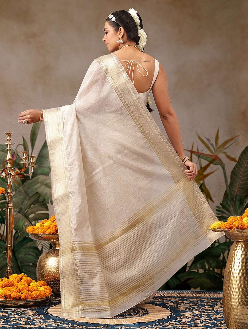 women solid with bordered kasavu saree with blouse - 22591189 -  Standard Image - 2