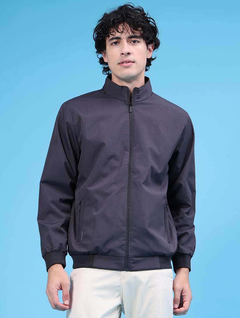 Men Solid Long Sleeve Windcheater Bomber Jacket - 22591837 -  Standard Image - 2
