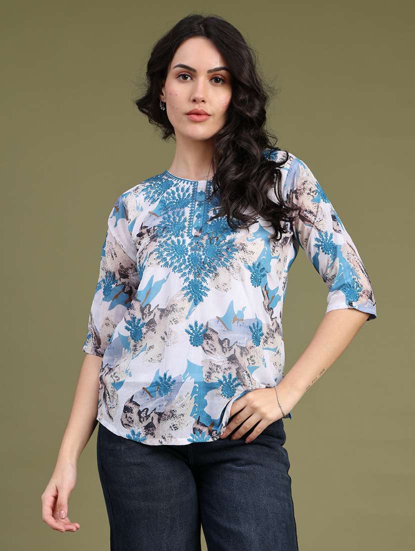 Women Printed Three Quarter Sleeves Regular Top - 22591993 -  Standard Image - 2