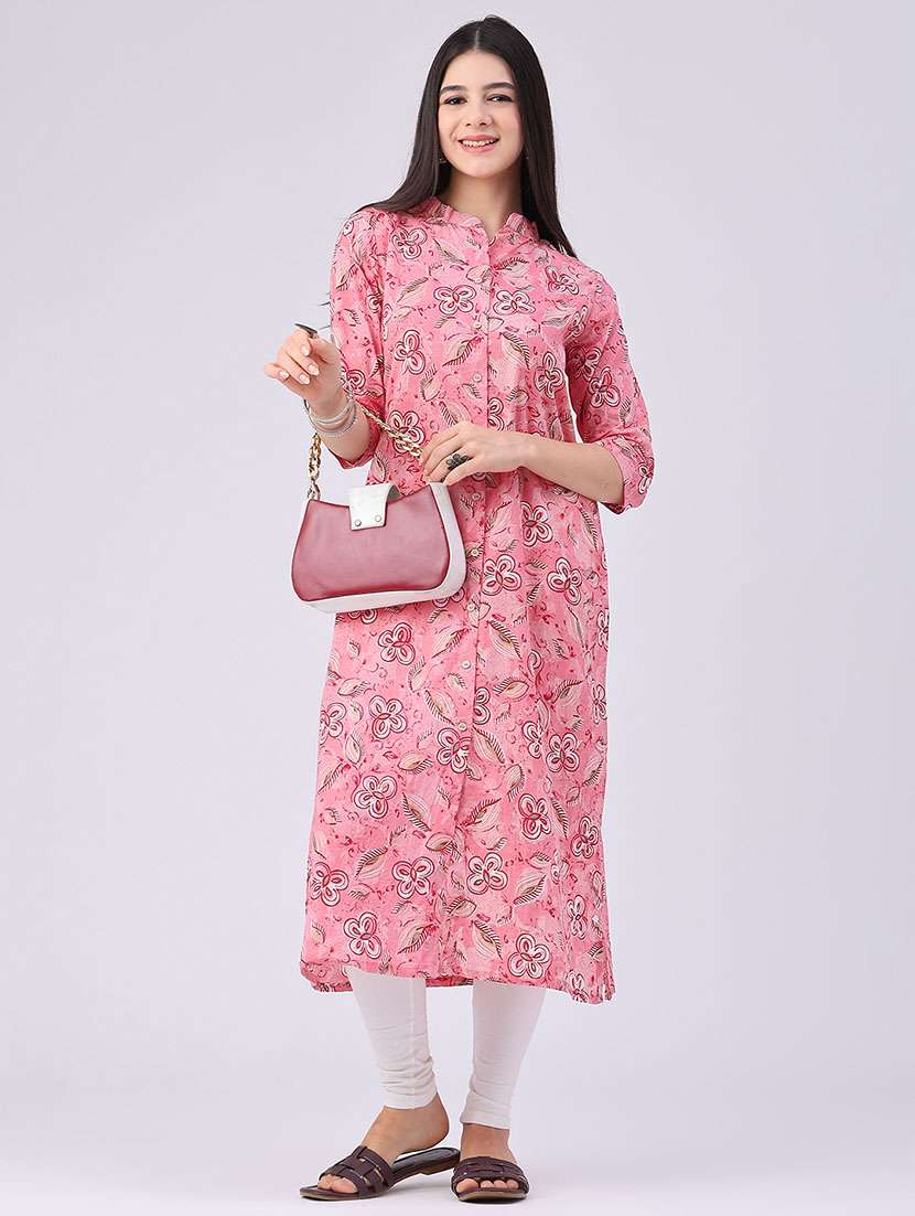 women printed three quarter sleeve straight kurta