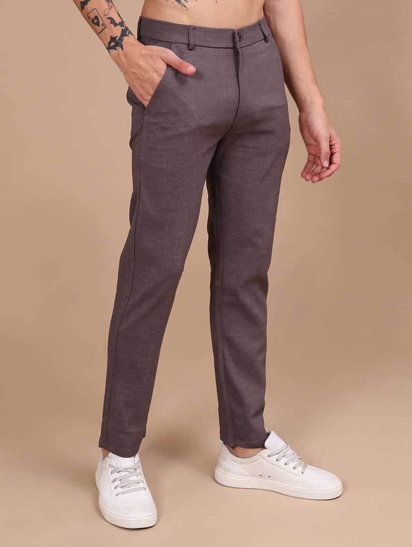 Men Solid Mid Rise Chinos Casual Trouser - 22592271 -  Standard Image - 2