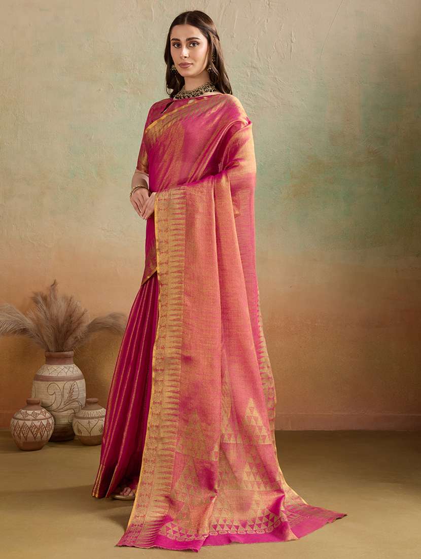 Women Solid With Bordered Saree With Blouse - 22592450 -  Standard Image - 2
