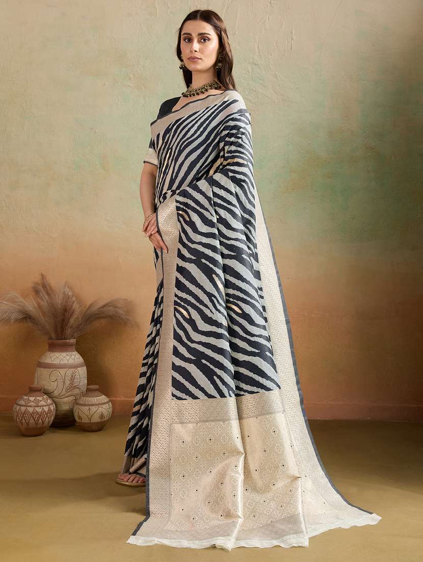 Women Printed Bordered Saree With Blouse - 22592482 -  Standard Image - 2
