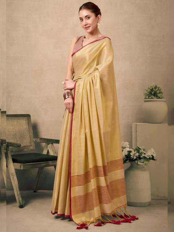 Women Solid Plain Saree With Blouse - 22592531 -  Standard Image - 2