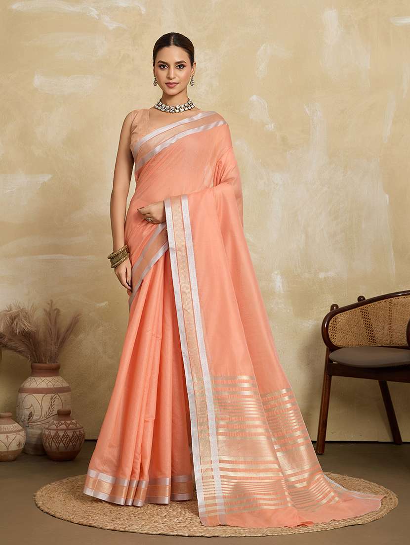women solid with bordered saree with blouse