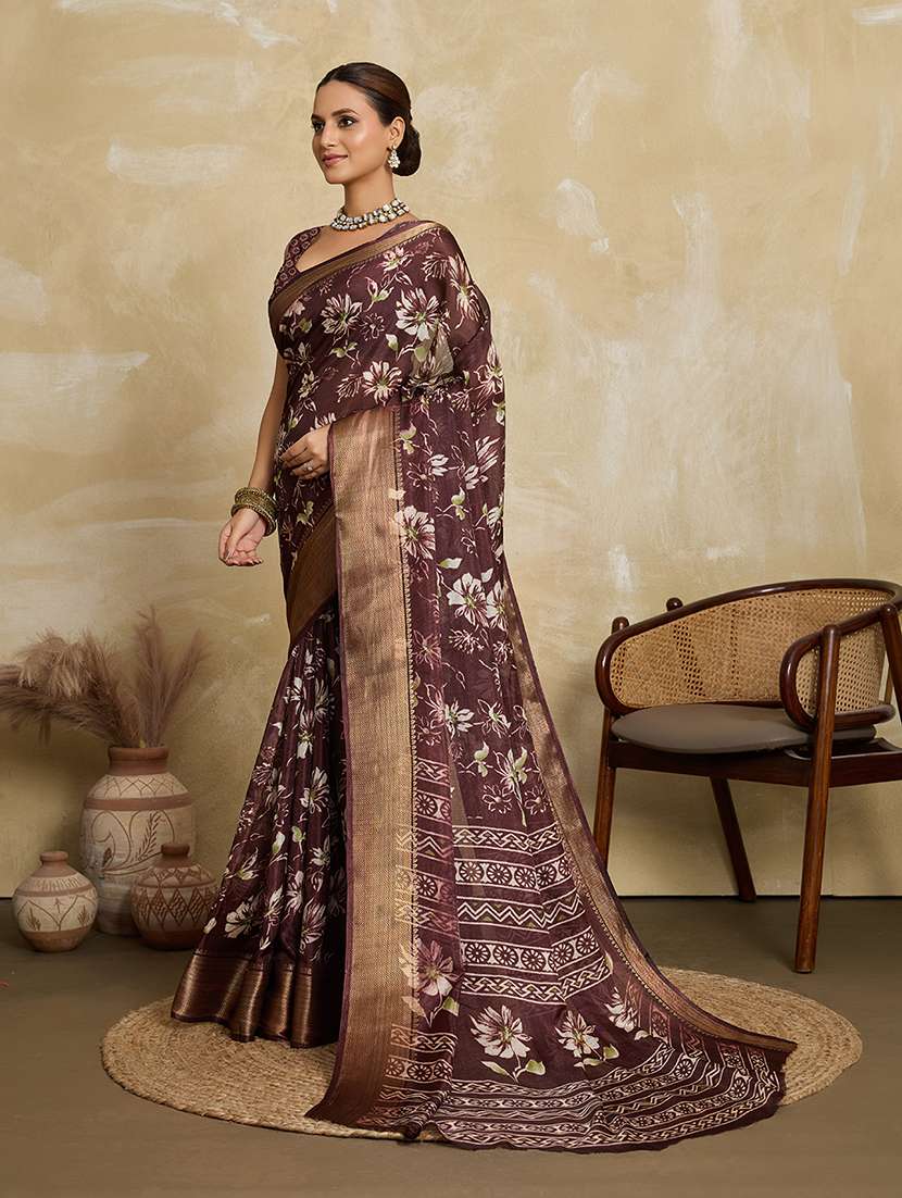 women floral printed saree with blouse - 22592599 -  Standard Image - 2