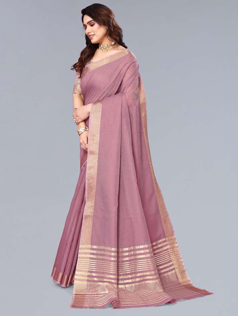 Women Solid With Bordered Saree With Blouse - 22592721 -  Standard Image - 2