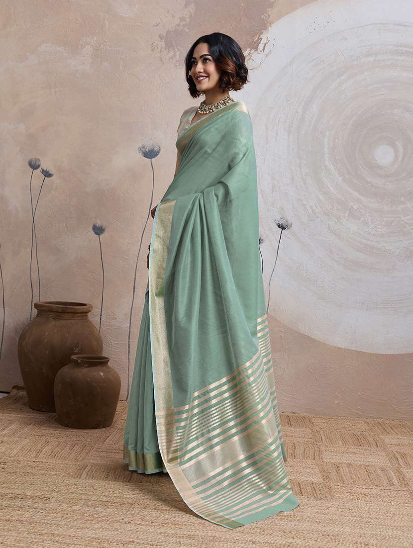 Women Solid With Bordered Saree With Blouse - 22592883 -  Standard Image - 2
