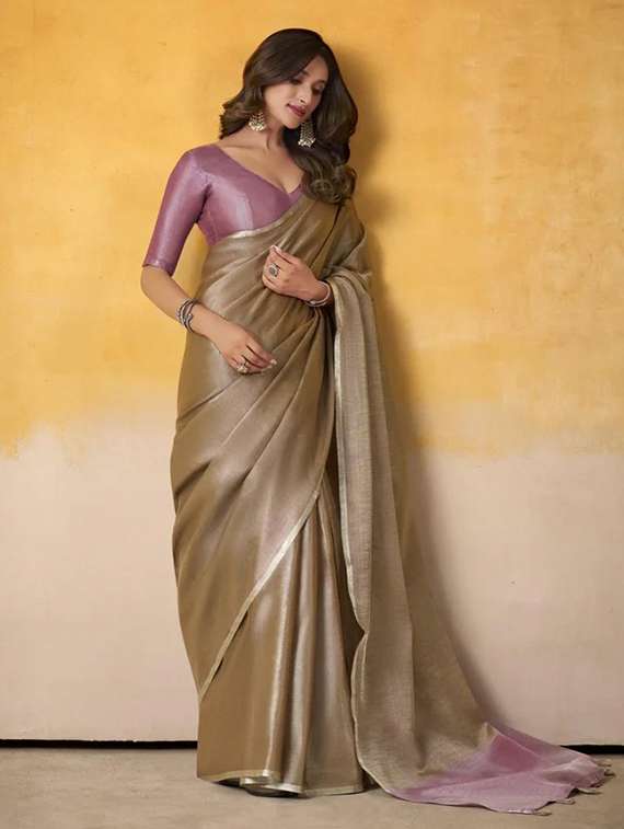 women solid plain saree with blouse - 22593011 -  Standard Image - 2