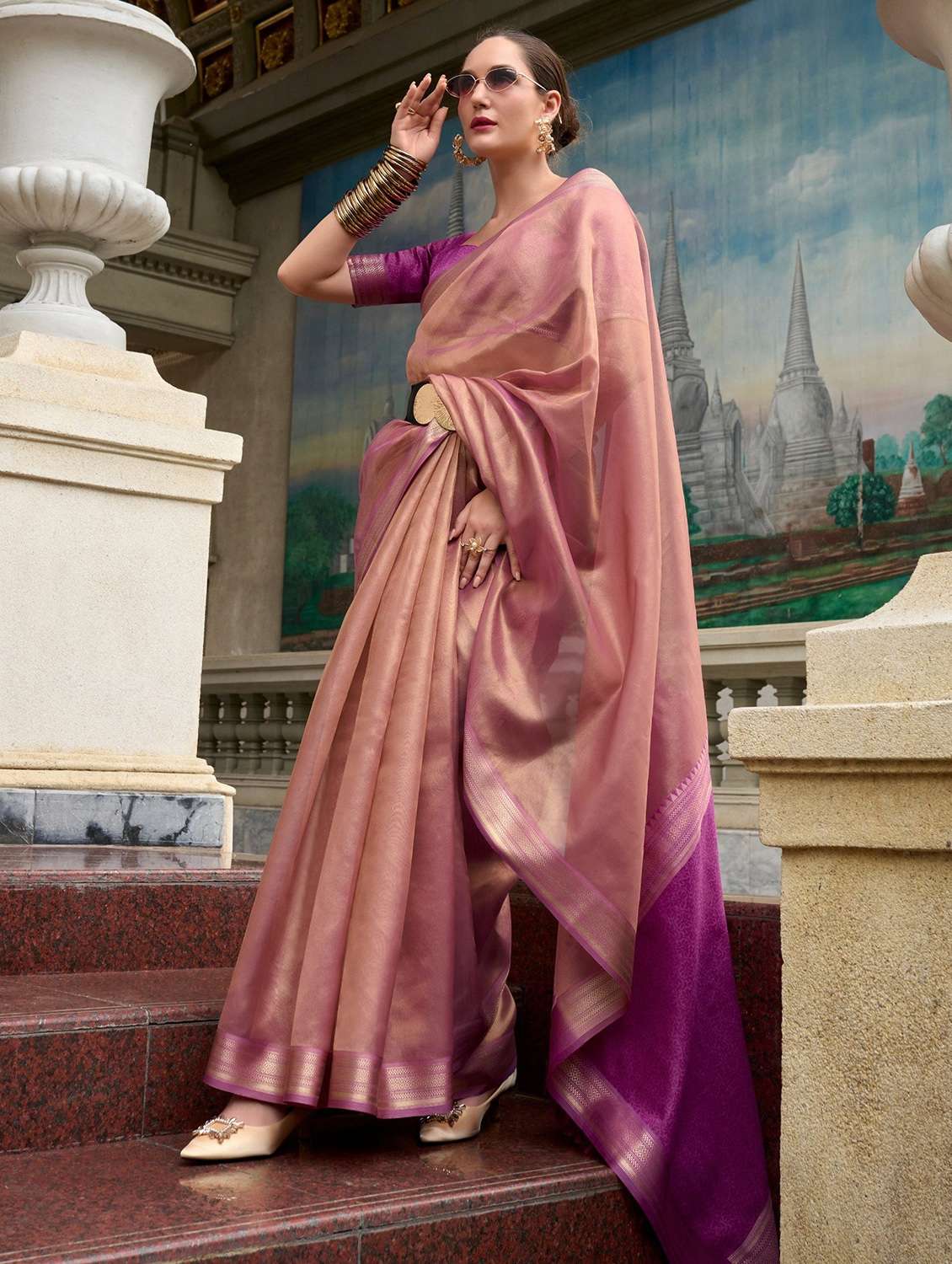 women solid with bordered saree with blouse - 22593029 -  Standard Image - 2