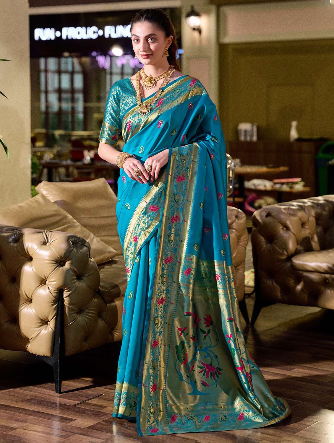 women self design paithani saree with blouse