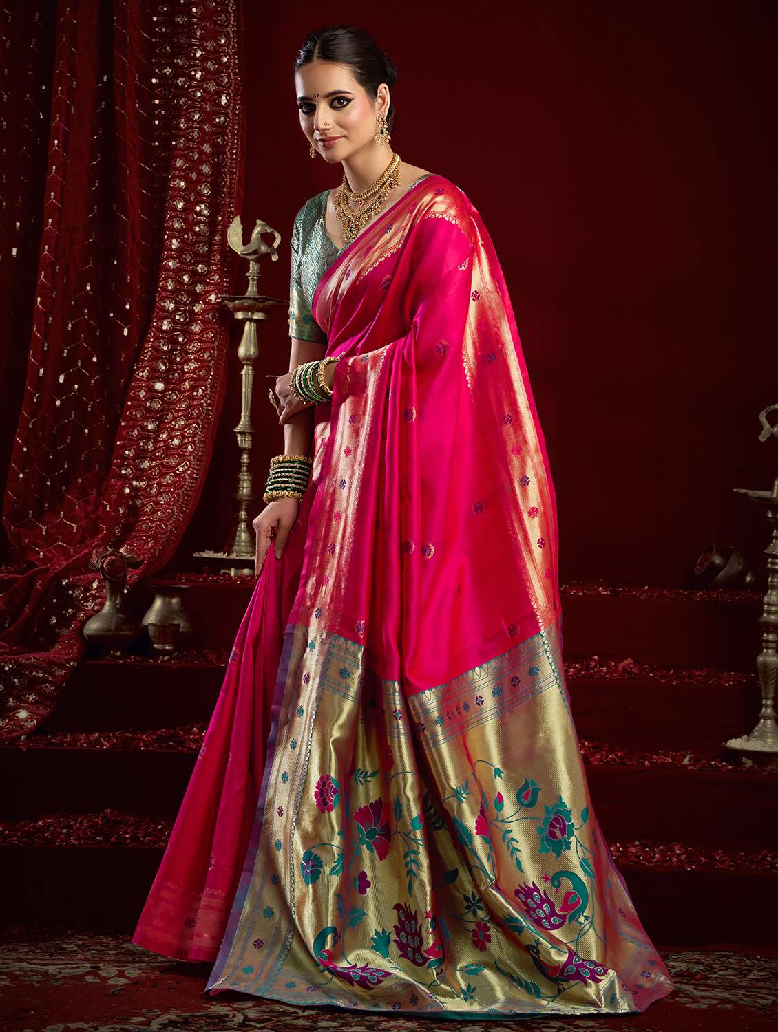women self design paithani saree with blouse