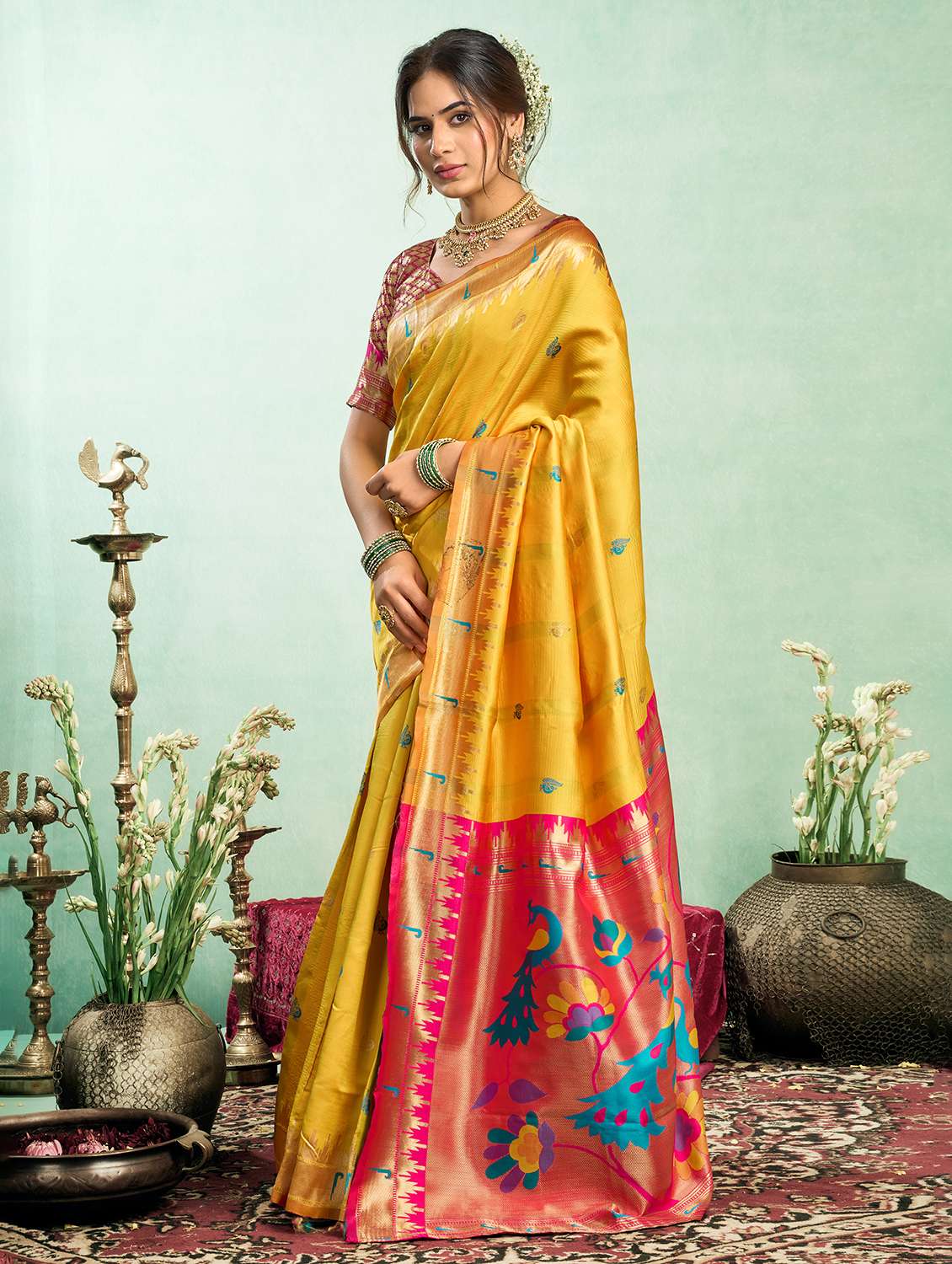 women self design paithani saree with blouse - 22593090 -  Standard Image - 2
