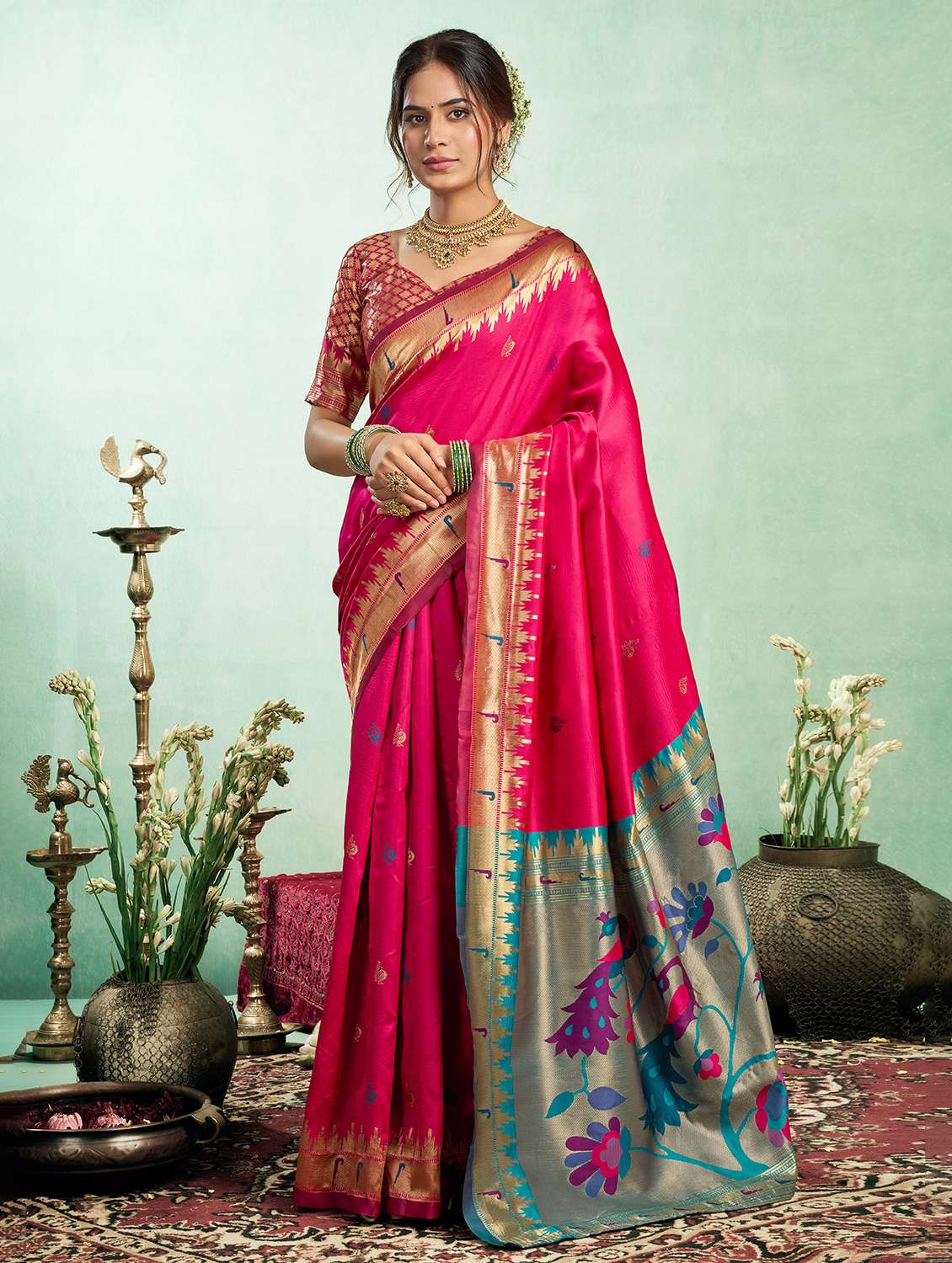 women self design paithani saree with blouse