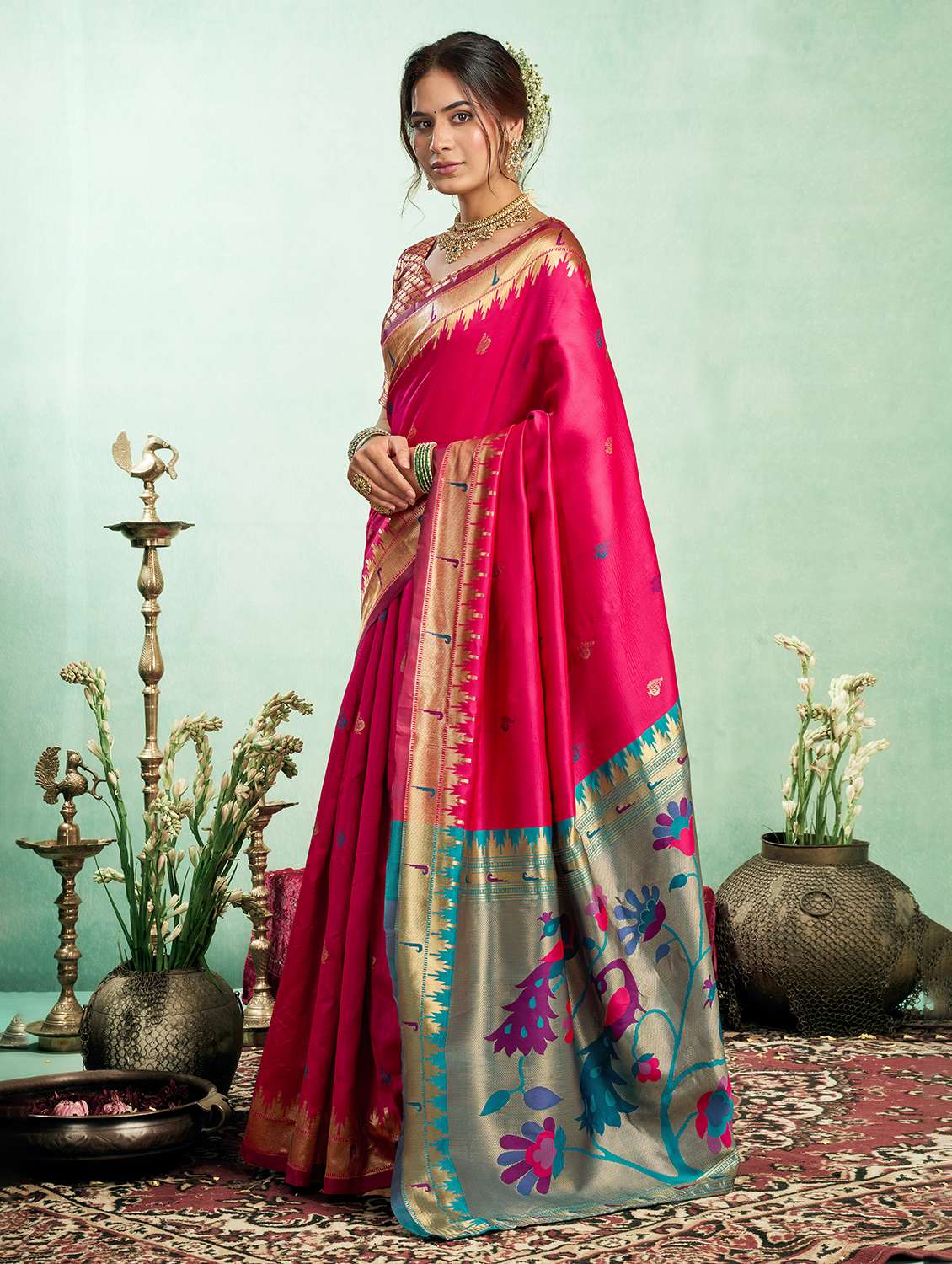 Women Self Design Paithani Saree With Blouse - 22593094 -  Standard Image - 2
