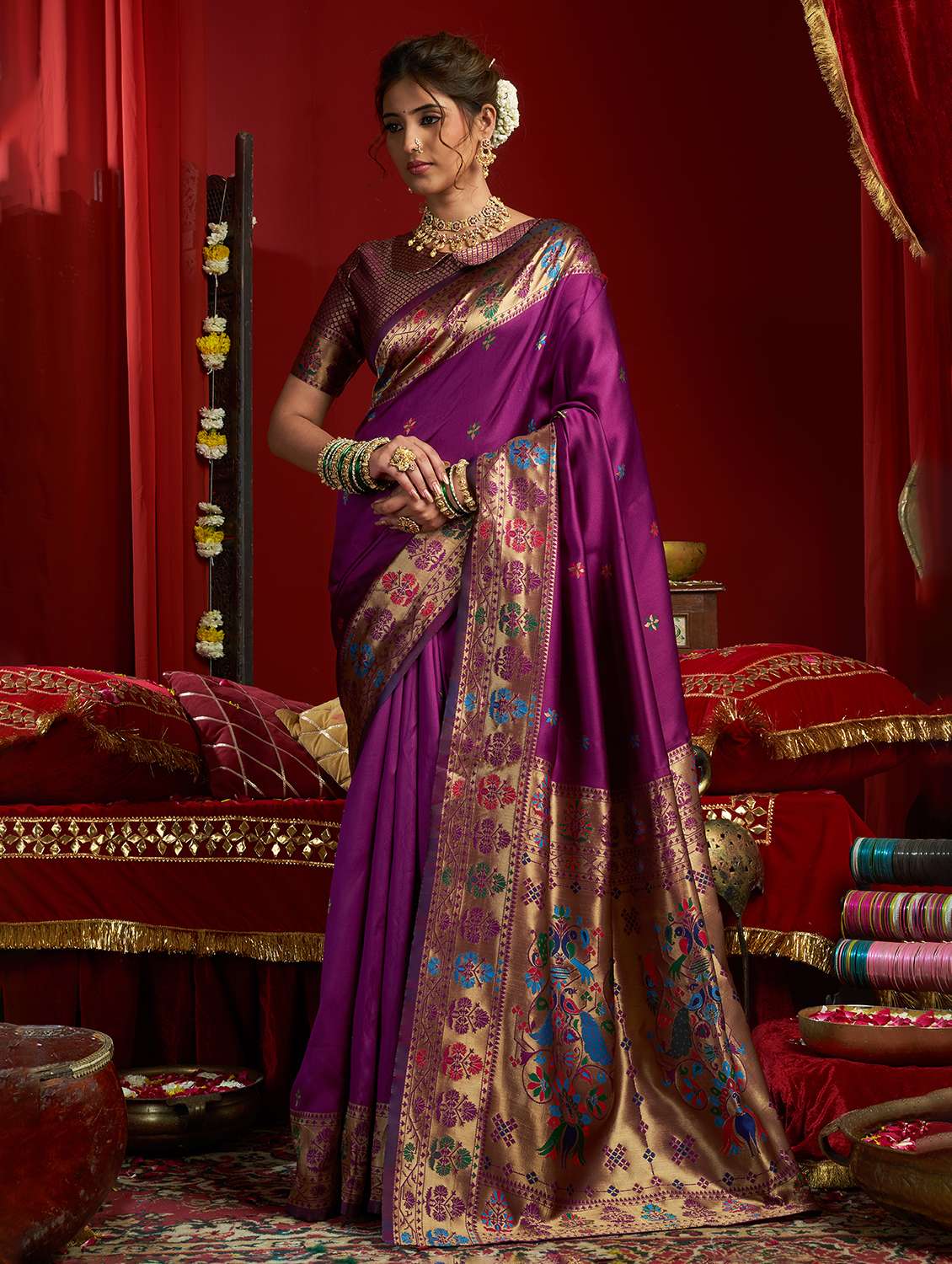 women self design paithani saree with blouse