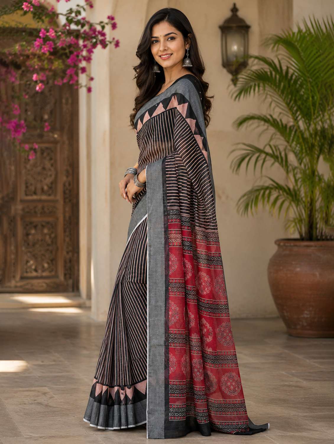 Women Printed Casual Wear Saree With Blouse - 22593184 -  Standard Image - 2